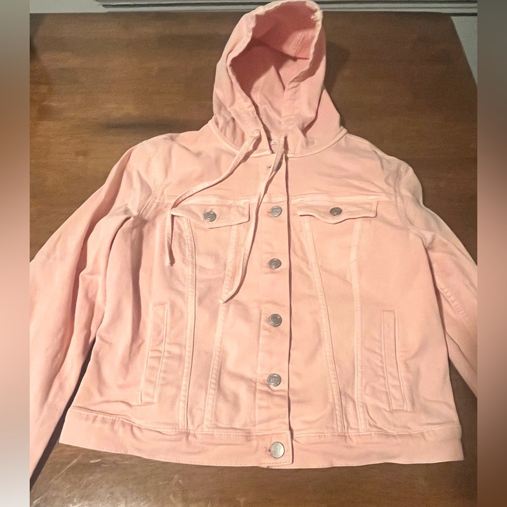 LOFT Blush Pink Hooded Jean Jacket